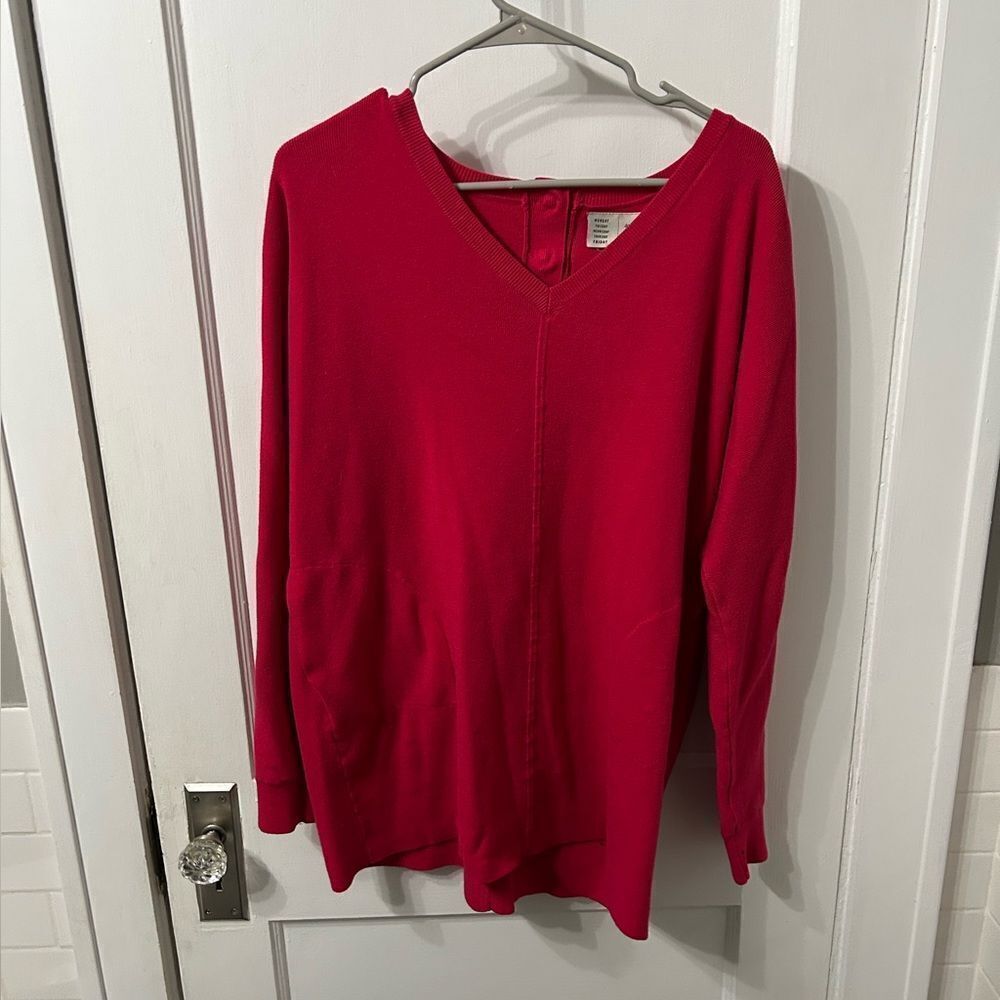 Vibrant Red V-Neck Sweater